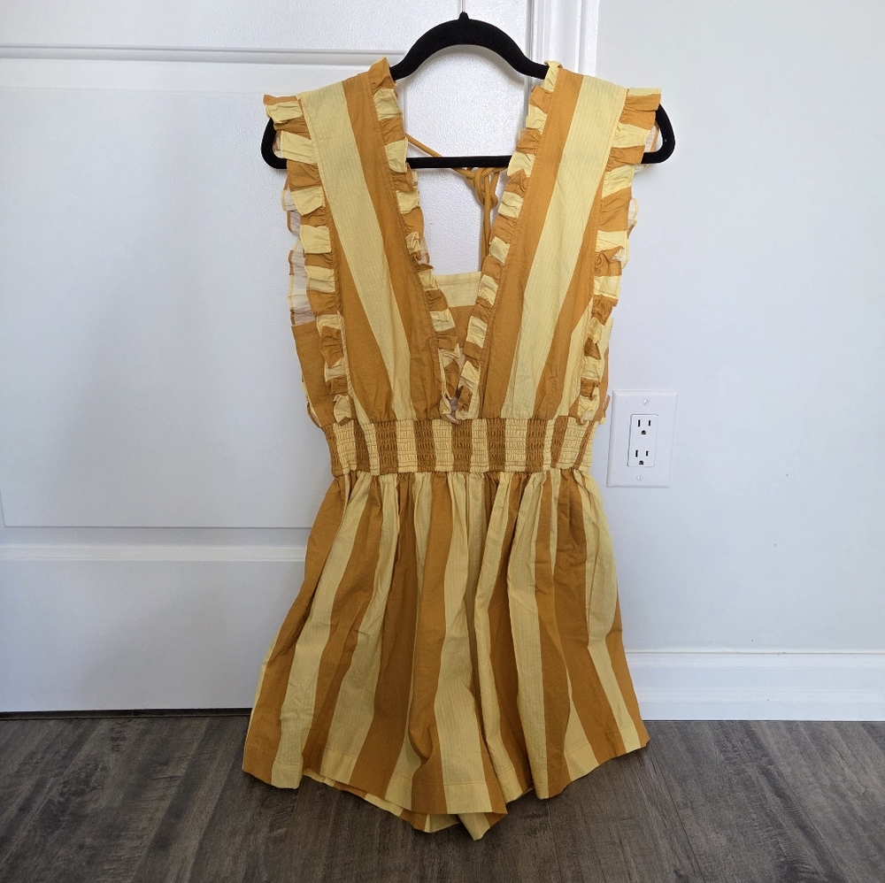 Anthropologie Striped Yellow and Tan Romper NWT